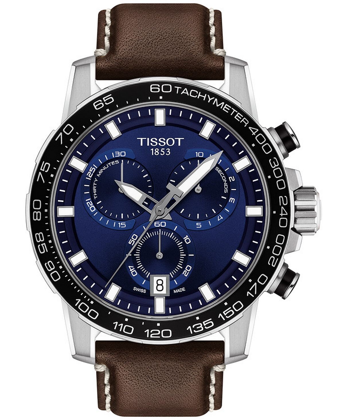 

Мужские швейцарские часы T-Sport Supersport Chrono с коричневым кожаным ремешком, 46 мм Tissot