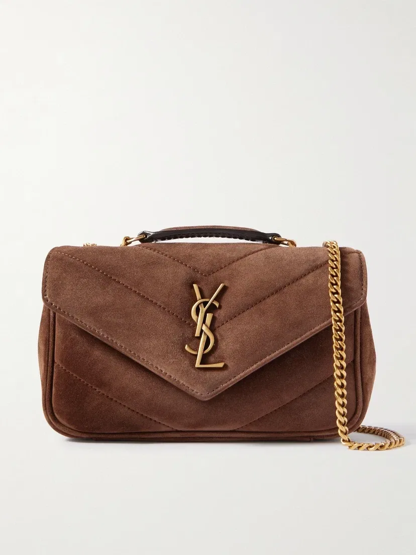 Loulou мини плечевая сумка из стеганой замши SAINT LAURENT, коричневый