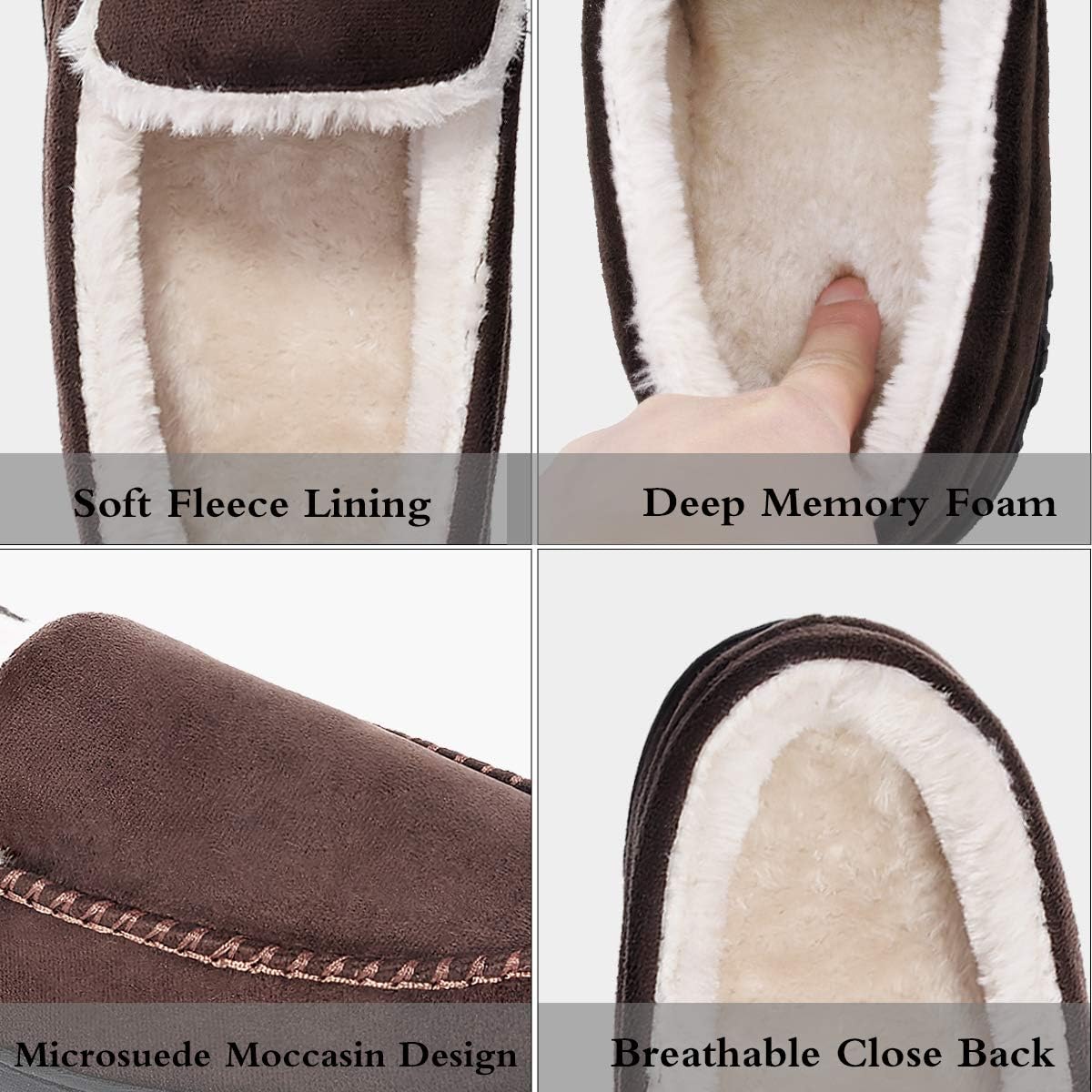 Мужские тапочки shoeslocker для дома и улицы, теплые, мягкие, плюшевые с эффектом памяти, удобные домашние мокасины с противоскользящей подошвой, коричневый — фото 3