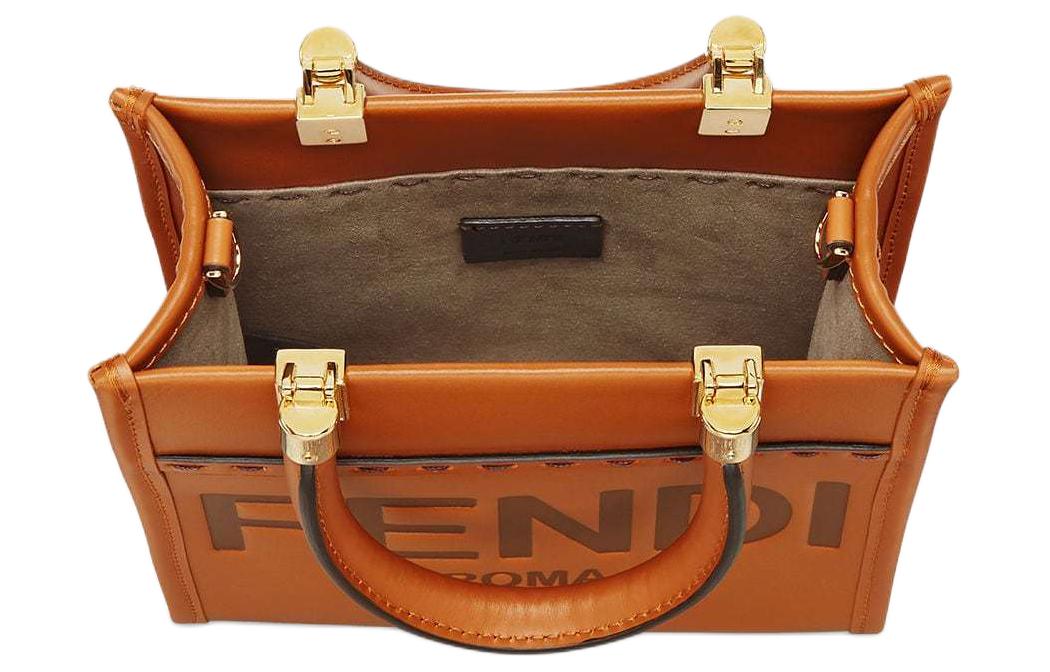 FENDI Солнечная кожаная сумка через плечо миниатюрная женская коричневая — фото 4