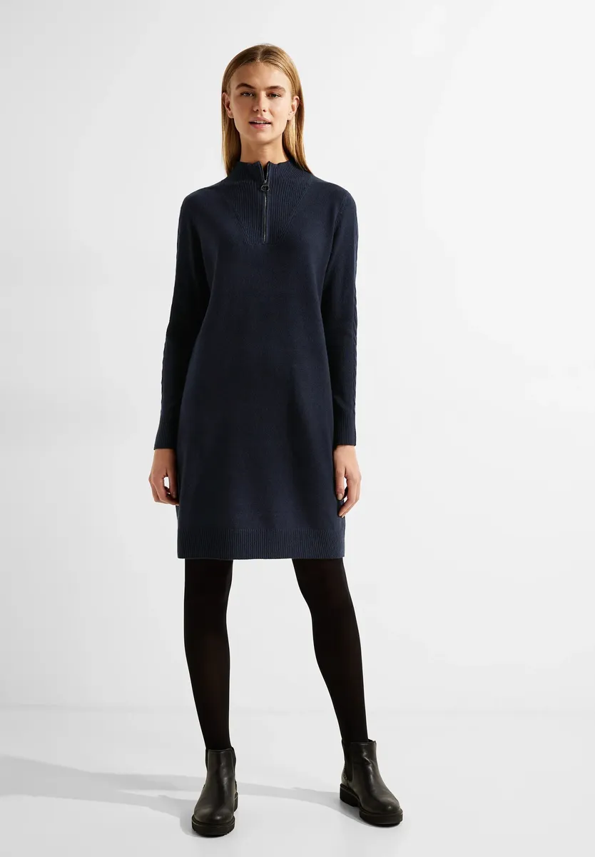 

Трикотажное платье Cecil "Cozy Zip Troyer Dress", на рукавах элементы в рубчик, цвет Night Sky Blue