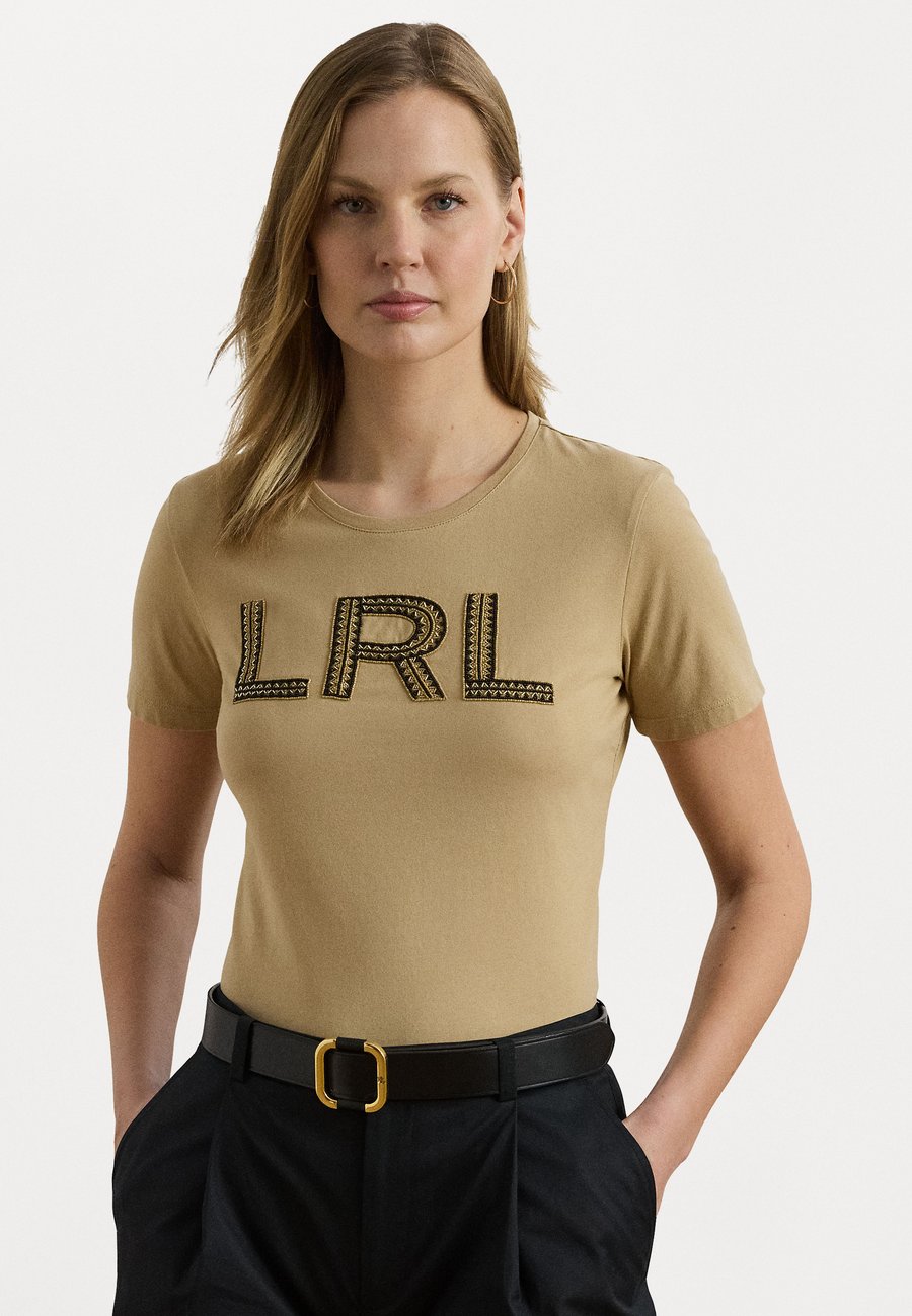 

Футболка Lauren Ralph Lauren Petite Beaded Logo Cotton Jersey Tee, Beige