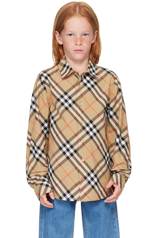 

Детская бежевая рубашка в клетку Burberry