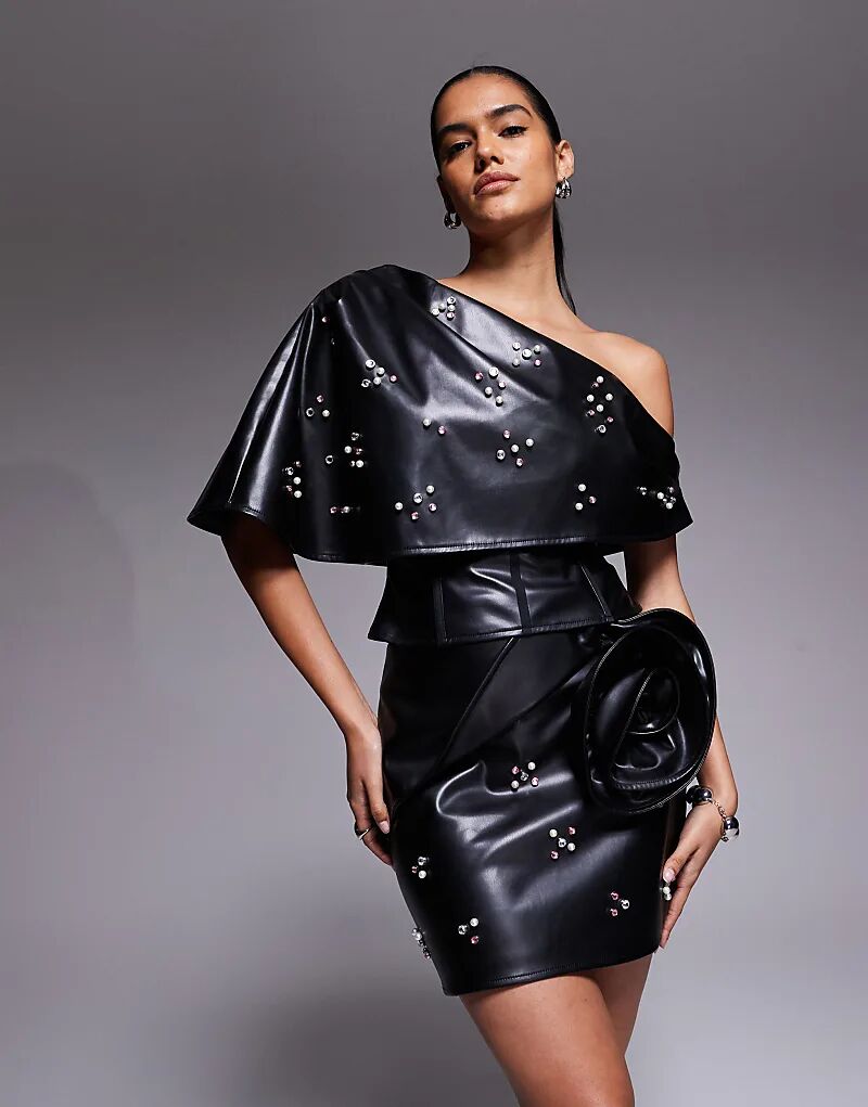 

Мини-юбка ASOS LUXE из искусственной кожи с отделкой и корсажем черного цвета