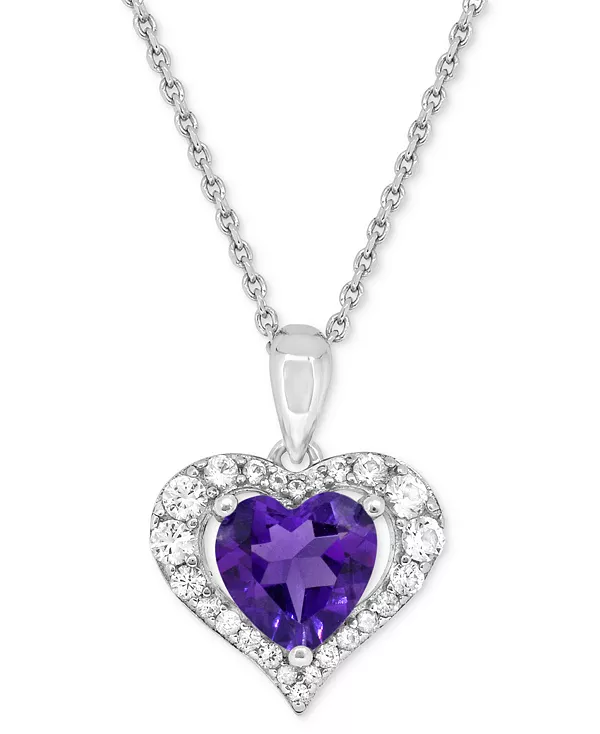

Кулон в форме сердца с выращенным в лаборатории рубином 1-7/8 карата и выращенным в лаборатории белым сапфиром 5/8 карата из стерлингового серебра. Macy'S, amethyst