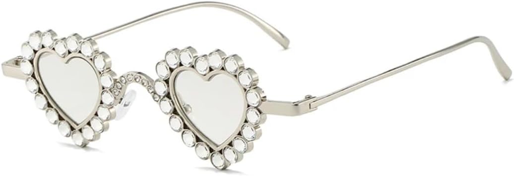 

Солнцезащитные очки для женщин в маленькой оправе с бриллиантами и сердечками, металлическая оправа, градиентная отделка стразами, роскошный дизайн UATXTAU, Silver-lightsilver