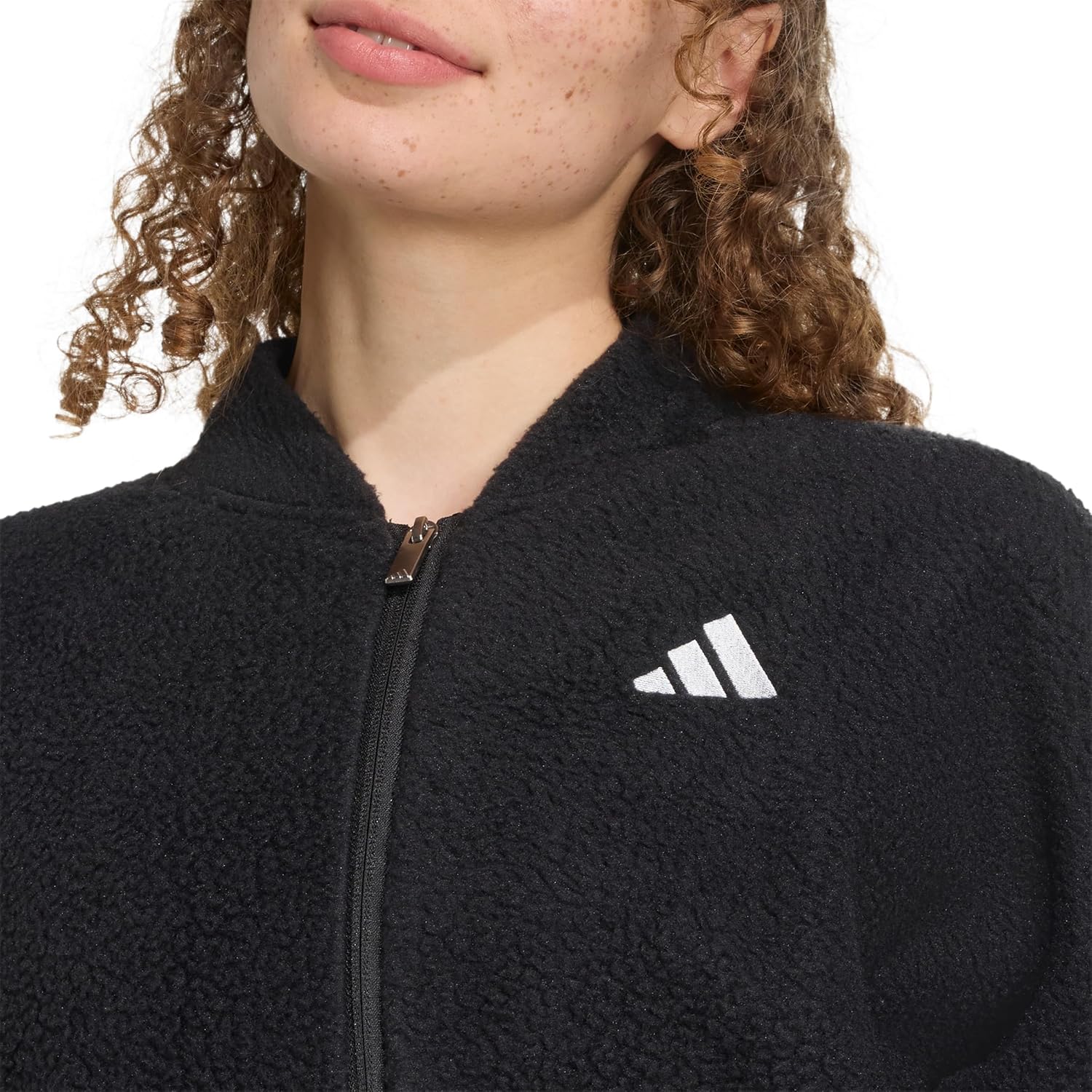 Женская куртка Adidas уютная флисовая на молнии, черный/серебряный — фото 4