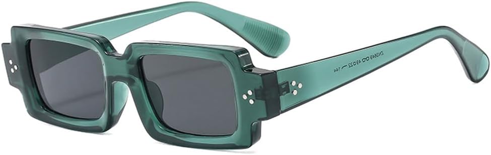 

Ретро маленькие прямоугольные солнцезащитные очки для женщин с заклепками, защита от УФ-излучения UV400, оправа для мужских очков с прозрачными линзами HCPIHF, Green Grey