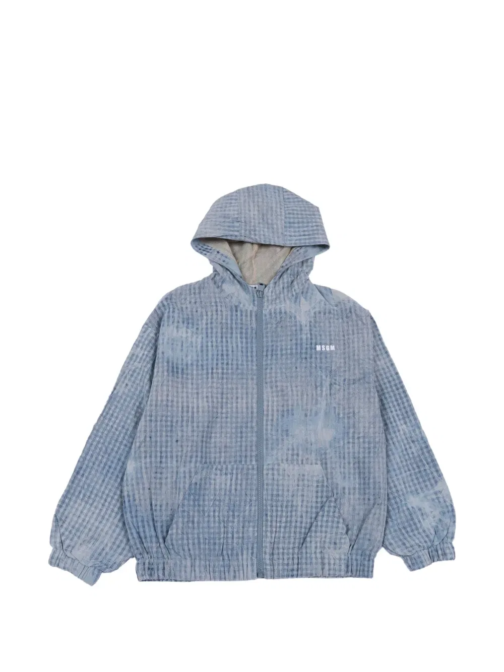 Джинсовая куртка в клетку с капюшоном Msgm Kids, синий