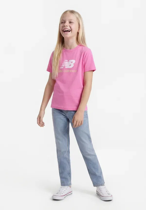 Футболка с принтом Stacked logo tee New Balance, розовый атлас