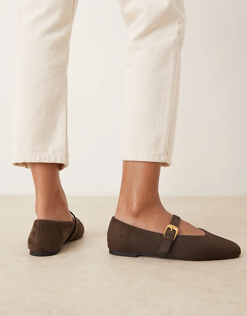 Балетки Leah Mary Jane от ASOS DESIGN Wide Fit из замши шоколадного цвета — фото 3