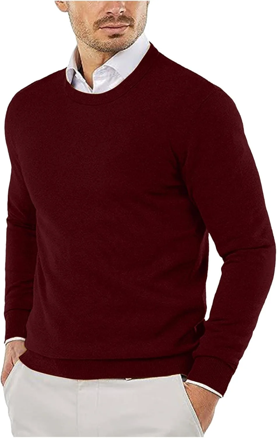 

Мужской свитер с круглым вырезом, вязаный, однотонный, с длинными рукавами UICIOP