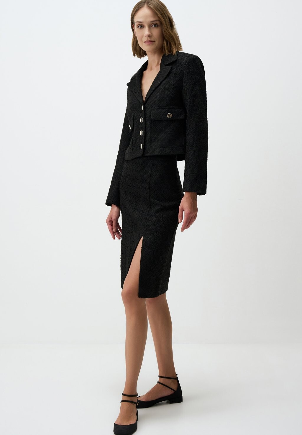 

Юбка А-силуэта REGULAR WAIST CUT PATTERNED MIDI WITH SLITS Jimmy Key, черный