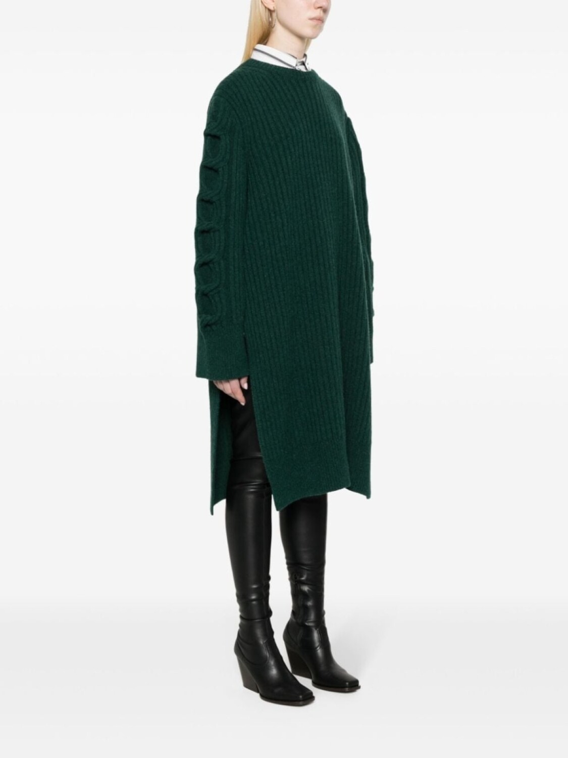 Stella McCartney трикотажное платье миди с круглым вырезом, зеленый — фото 3