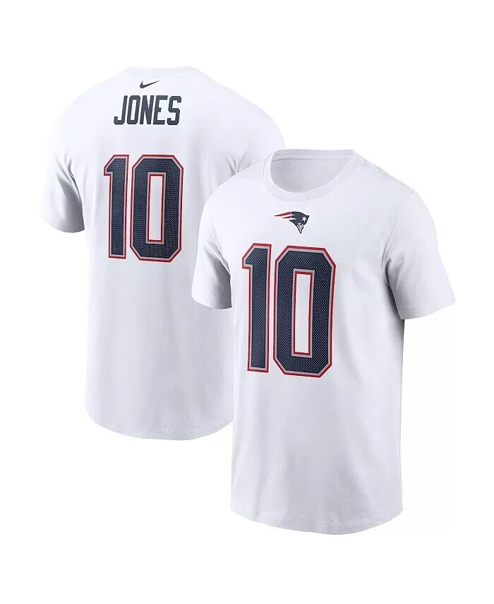 

Мужская белая футболка Mac Jones New England Patriots с именем и номером игрока Nike