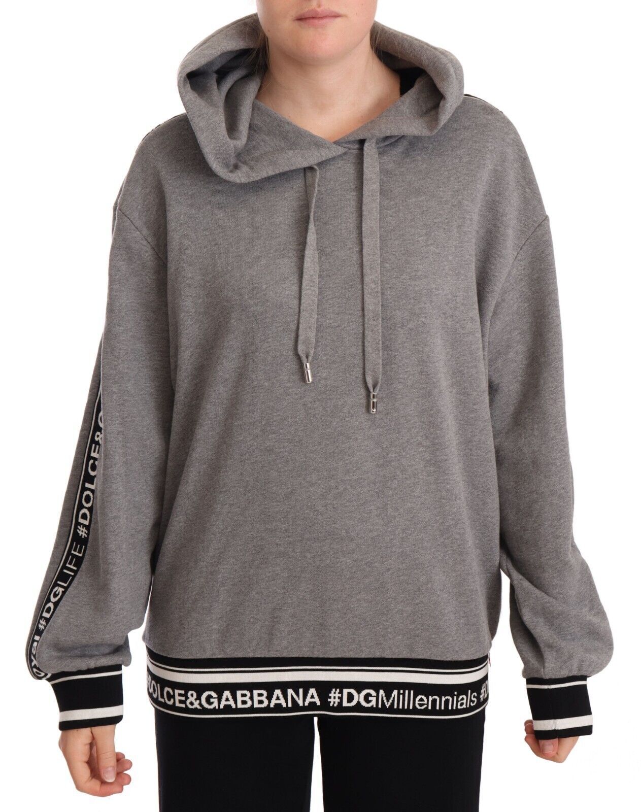

Серая хлопковая толстовка с капюшоном Chic Hashtag Print Dolce & Gabbana