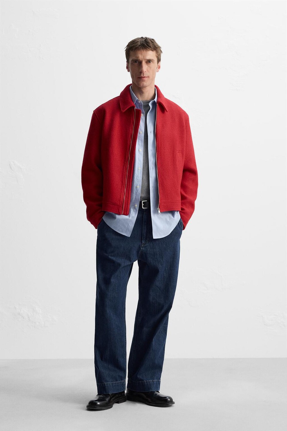 

Пиджак из шерсти букле ZARA, красный