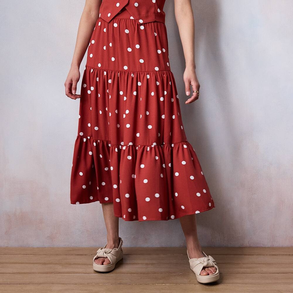 

Трехъярусная юбка миди Petite LC Lauren Conrad, цвет Rust Randy Dots