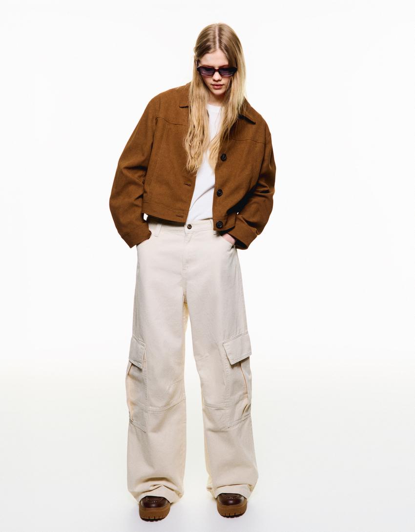 

Брюки-Карго утилитарного покроя Bershka, бежевый