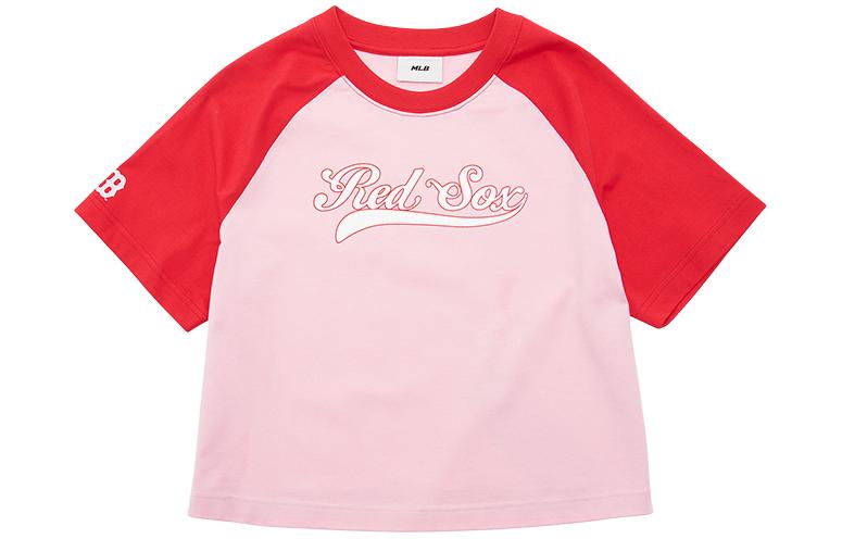 

Футболка с регланными рукавами женская светло-розовая MLB