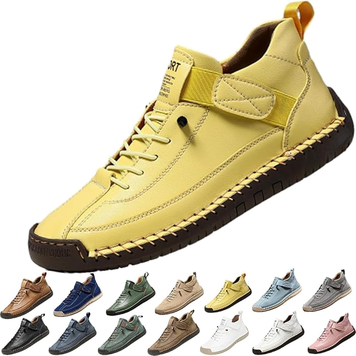 

Комфортные ортопедические кроссовки, повседневные легкие слипоны для спорта, унисекс регулируемые кожаные кроссовки Generic, желтый