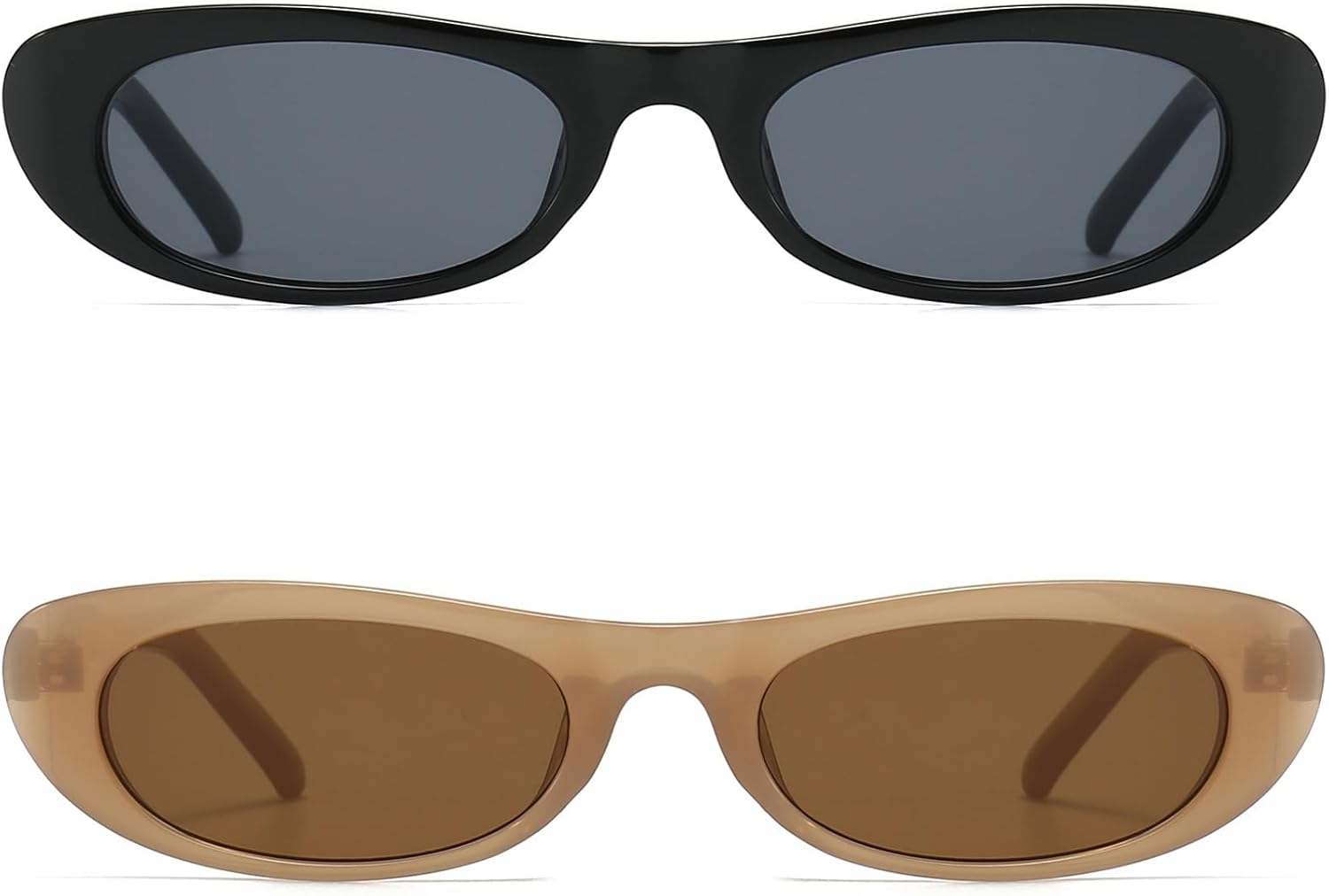 

Удлинённые узкие солнцезащитные очки «кошачий глаз» для женщин, ретро-очки в стиле 90-х, овальные солнцезащитные очки, модные маленькие чёрные очки BRMHDY, 2 Pack (Black/Grey+brown/Brown)