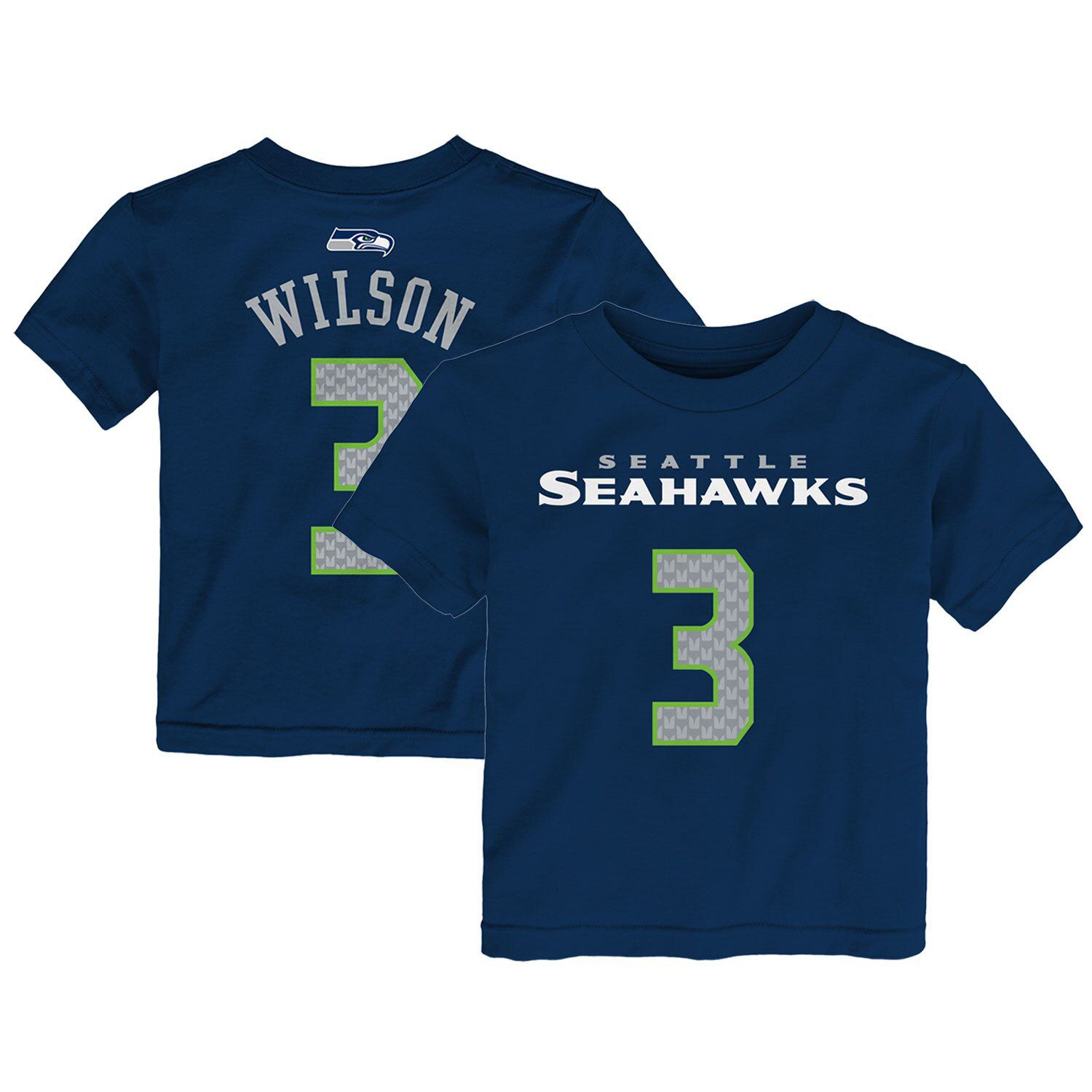 

Футболка с именем и номером для дошкольников Russell Wilson College Navy Seattle Seahawks Mainliner Outerstuff