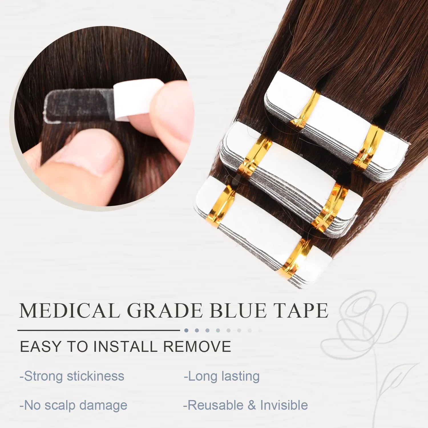 Накладные пряди Originea Tape-In Extensions из натуральных волос, 20 шт., 50 г, 45 см, средне-коричневые Originea, #4 — фото 3