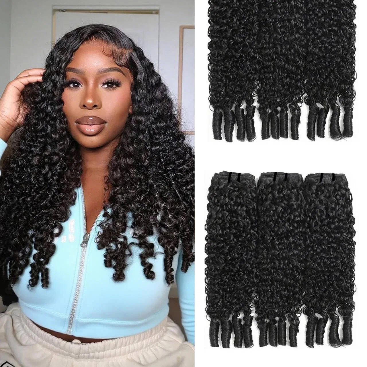 Набор кудрявых прядей из натуральных волос «Burmese Curly Bundles» 3c4a от Water Wave Classine, Natural Black