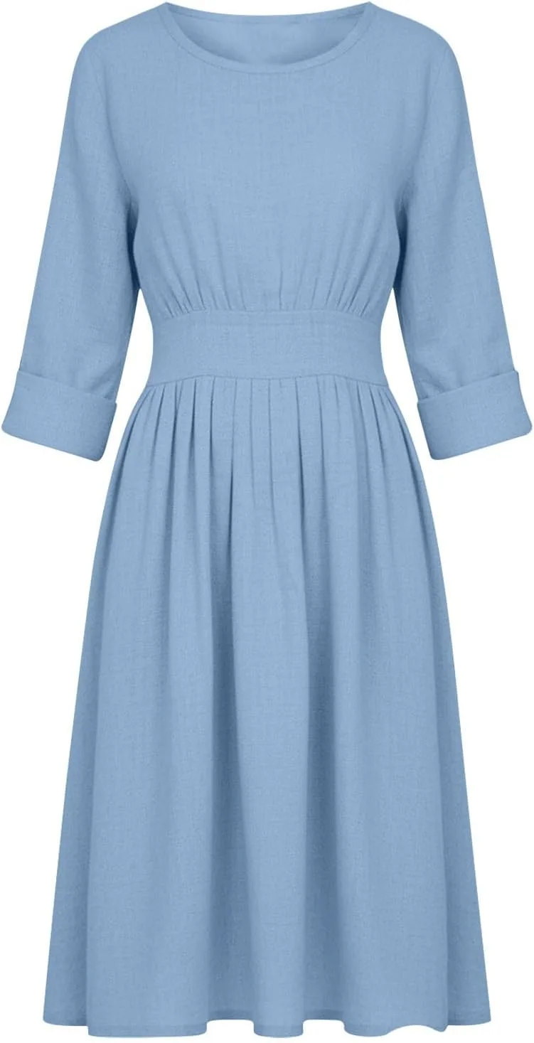 Платье Generic Cotton Linen Midi, светло-синий — фото 2