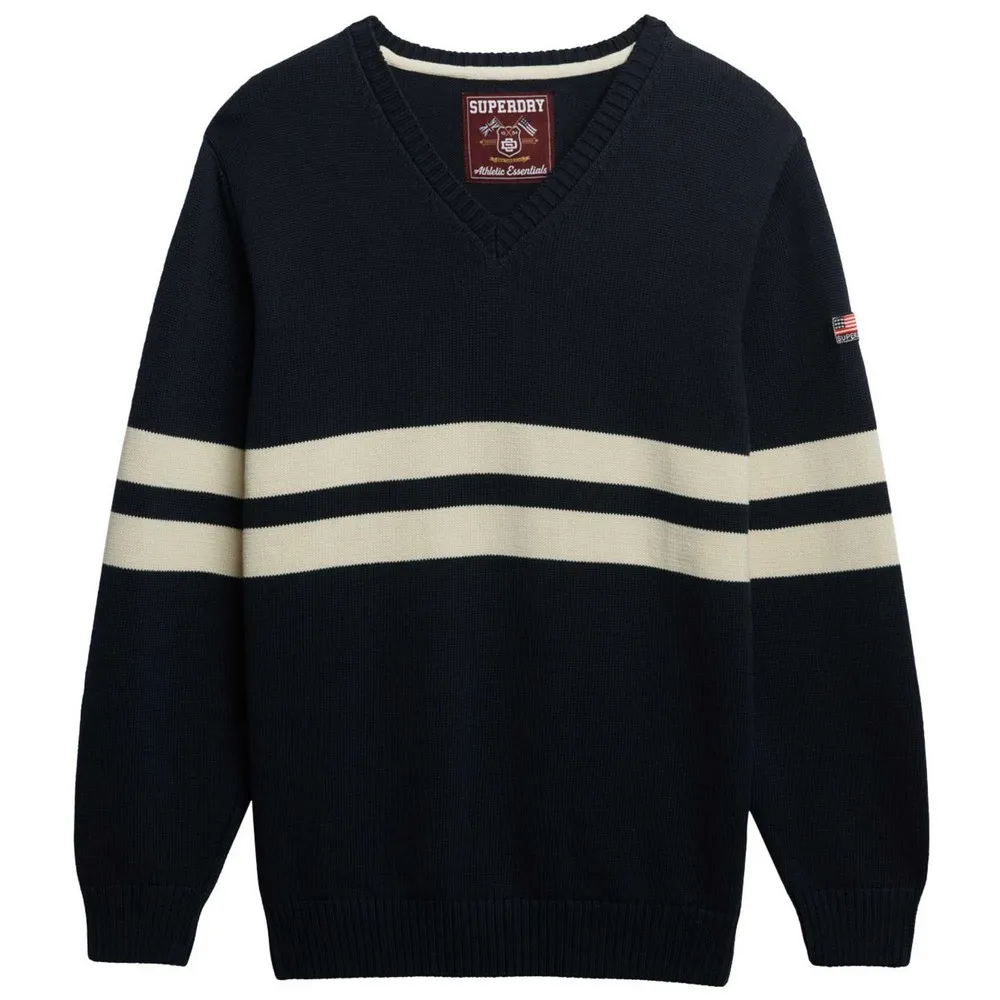 Свитер Superdry Oversized в полоску с V-образным вырезом, черный — фото 3