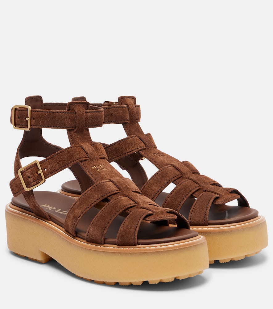 Замшевые платформенные сандалии fisherman Prada, Brown