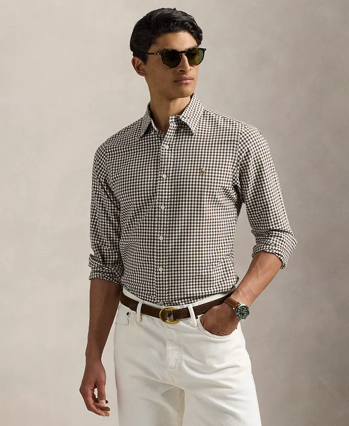 

Мужская рубашка Оксфорд классического кроя в клетку Gingham Polo Ralph Lauren, коричневый