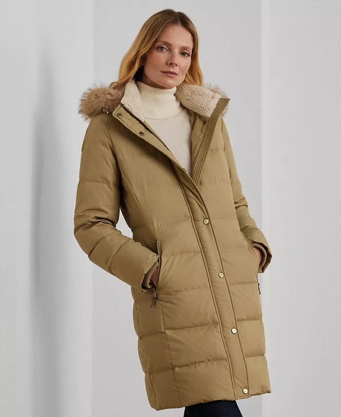 

Женское стеганое пальто с капюшоном из искусственного меха, размеры P/XS–XXL Lauren Ralph Lauren, коричневый