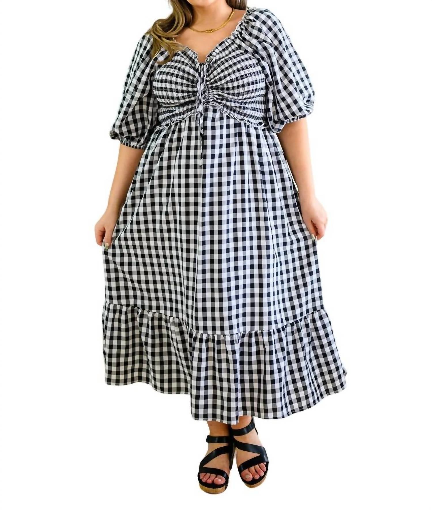 

Платье-миди Greenville Gingham в черном/белом цвете ANDREE BY UNIT