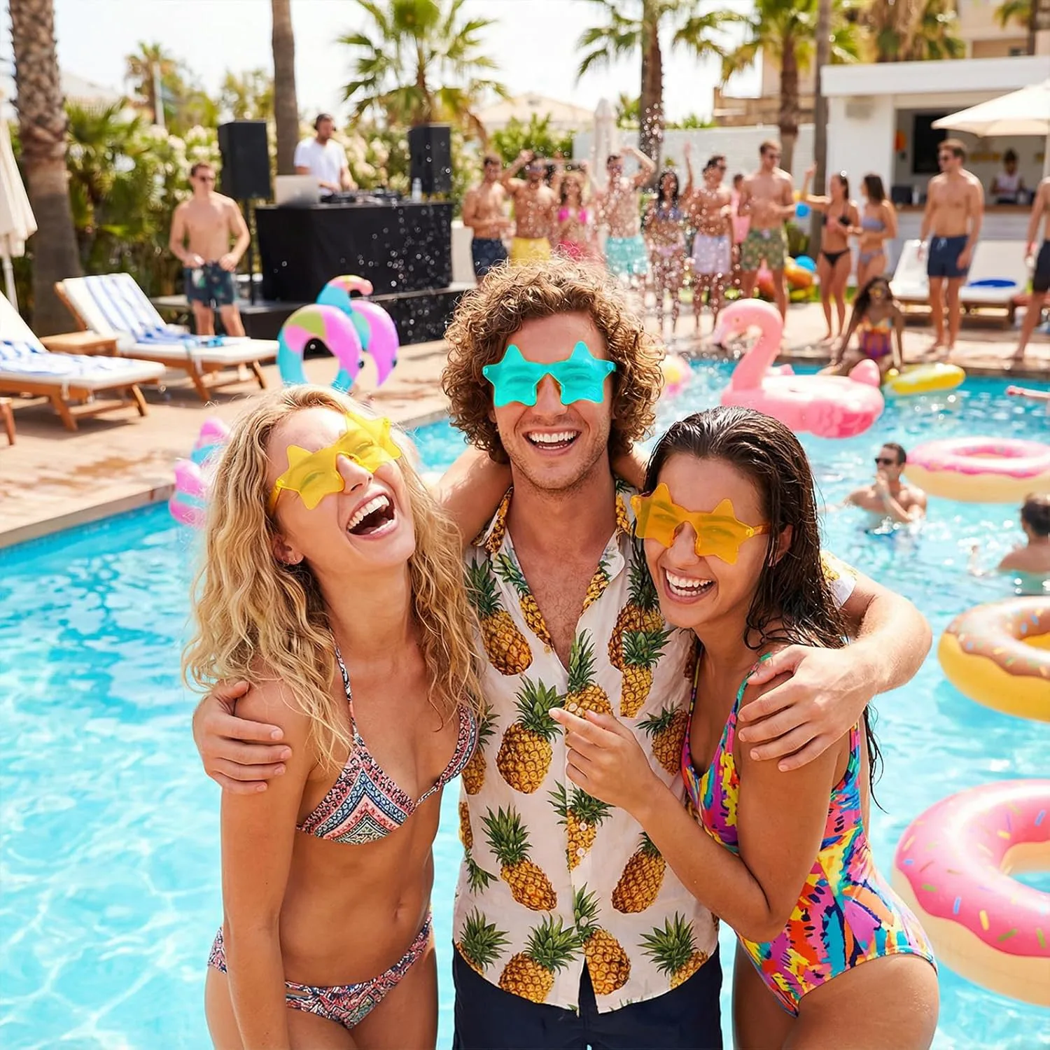 

Набор из 48 забавных солнцезащитных очков Pibupibu с разноцветными оправами (сердечки/звездочки) для взрослых, без оправы, для мальчишника, Mix Star&heart