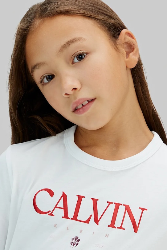 Детская хлопковая футболка Calvin Klein Jeans, белый — фото 3