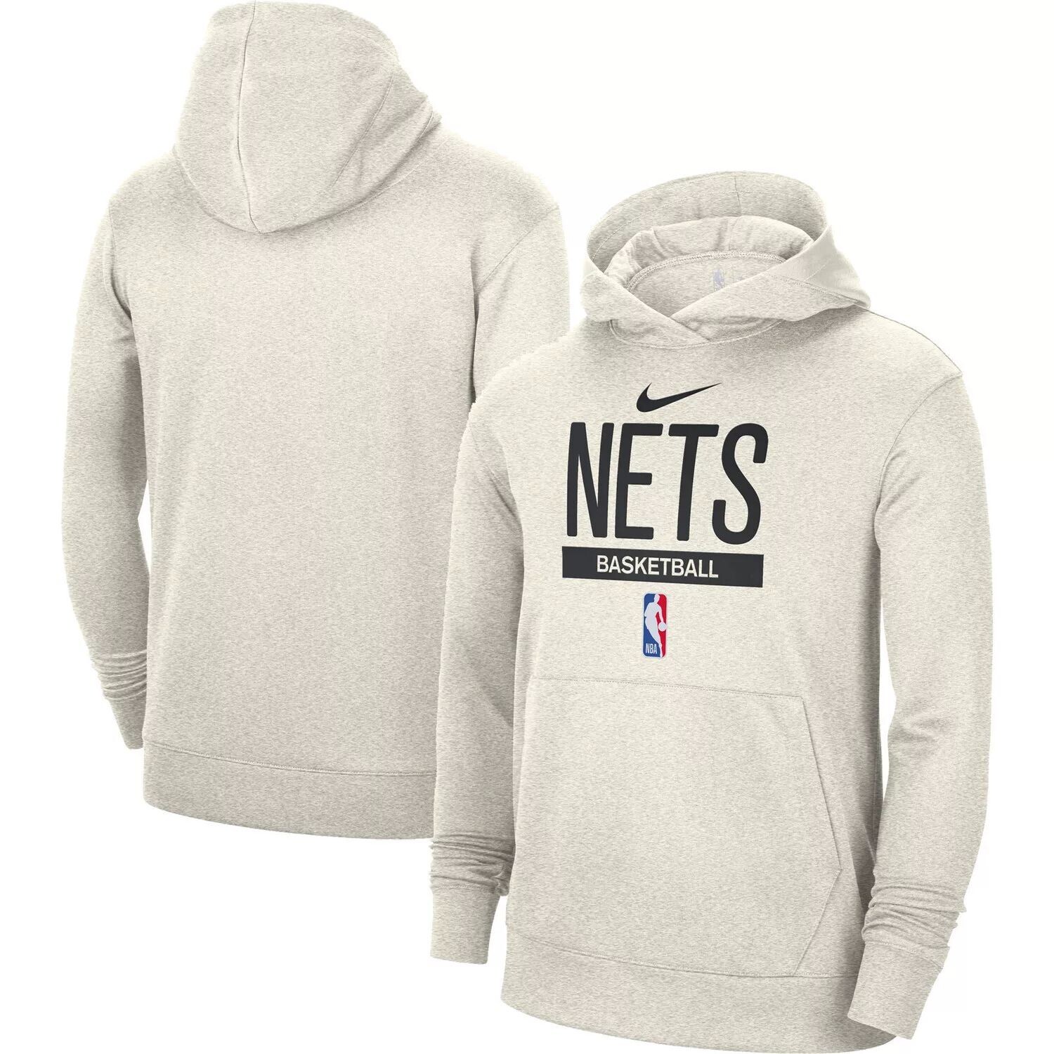Мужской кремовый пуловер с капюшоном Brooklyn Nets 2022/23 Spotlight для тренировок на корте Nike — фото 4