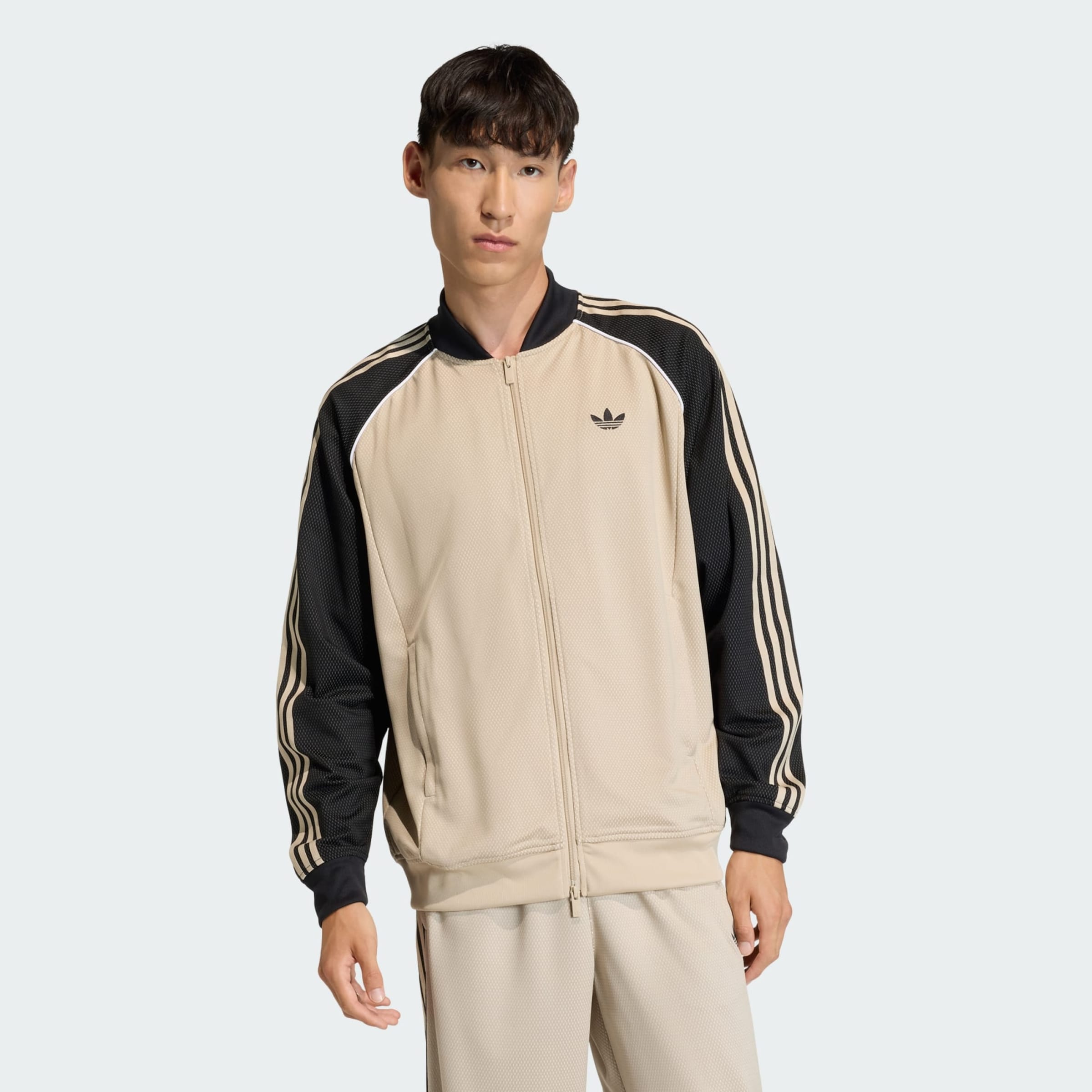 Adidas Originals Застегивающаяся худи 'LOOSE MESH TRACK' в бежевом цвете — фото 2