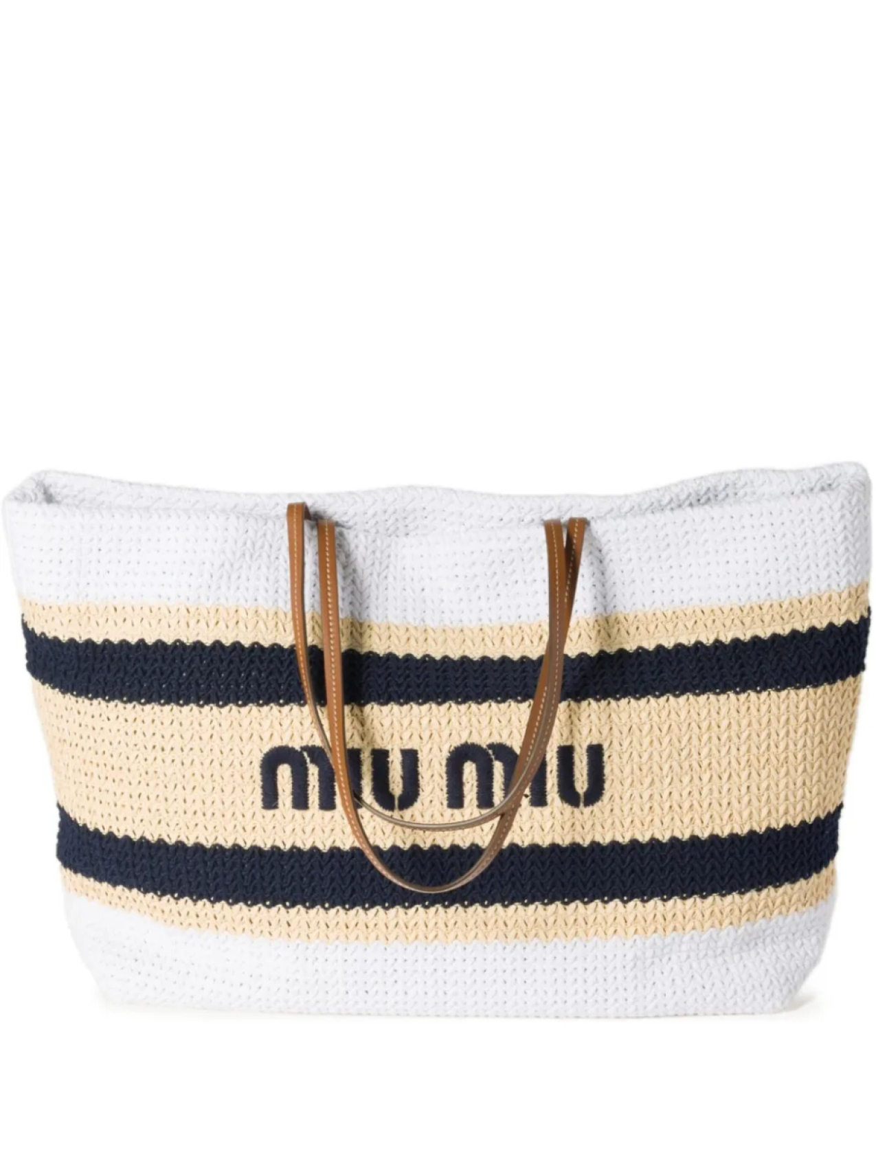 

Сумка-тоут Miu Miu в полоску, связанная крючком, белый