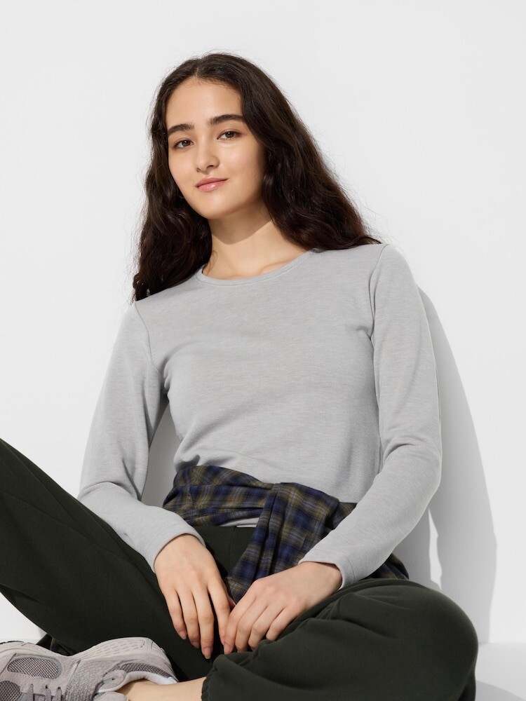 

Теплая футболка с круглым вырезом Uniqlo, серый