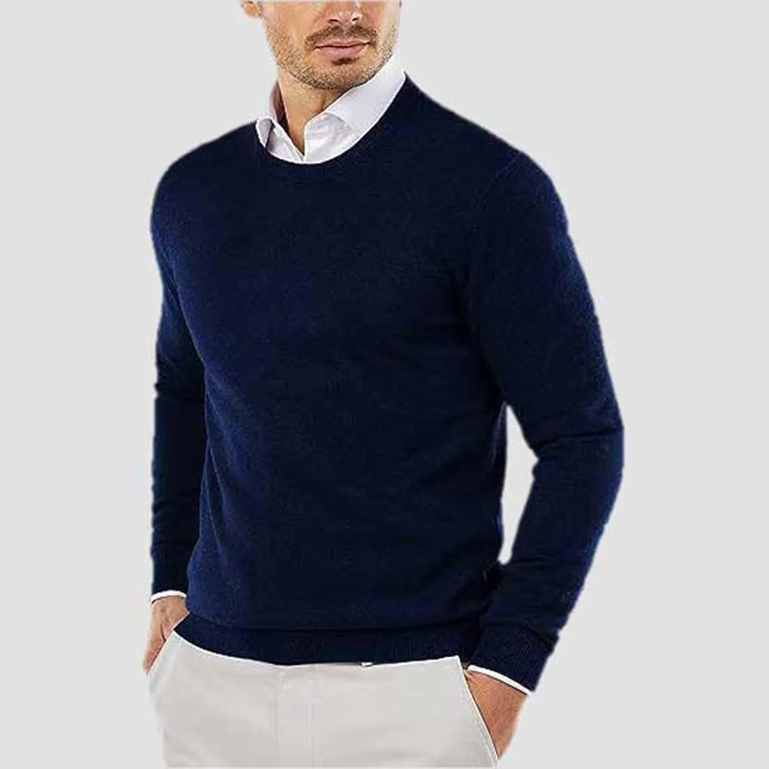 Свитер Business Casual для мужчин, Slim Fit, с длинным рукавом и теплой подкладкой — фото 2