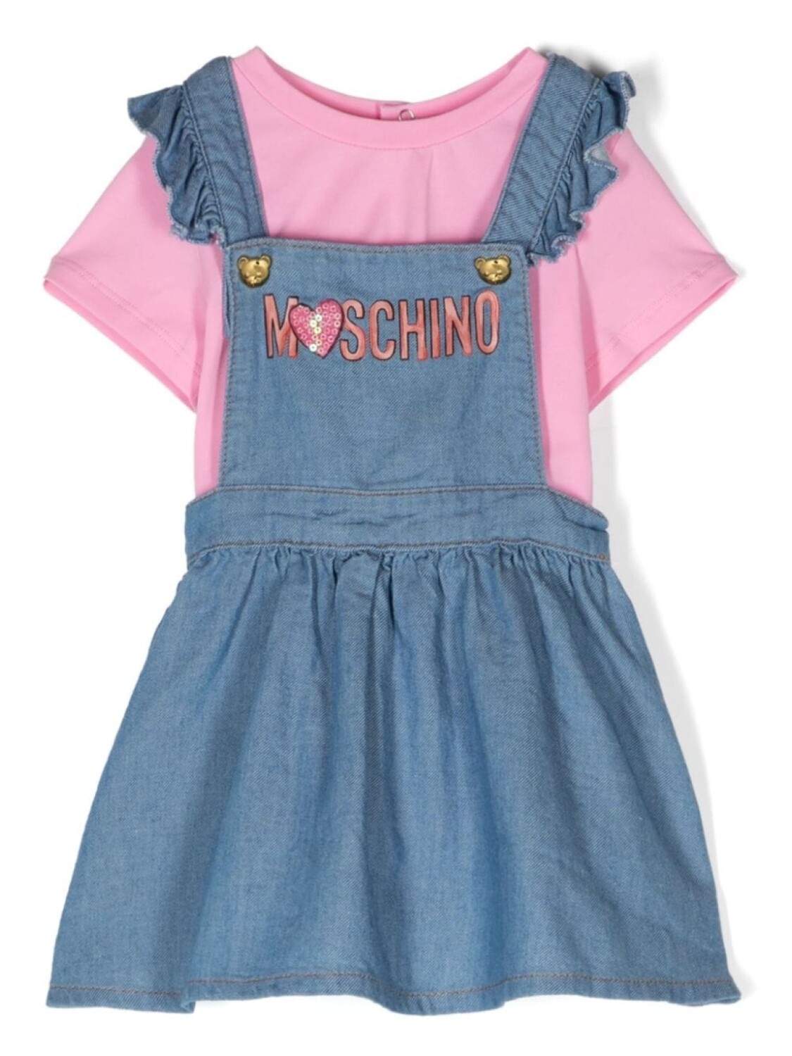 

Moschino Kids джинсовое платье с логотипом, розовый