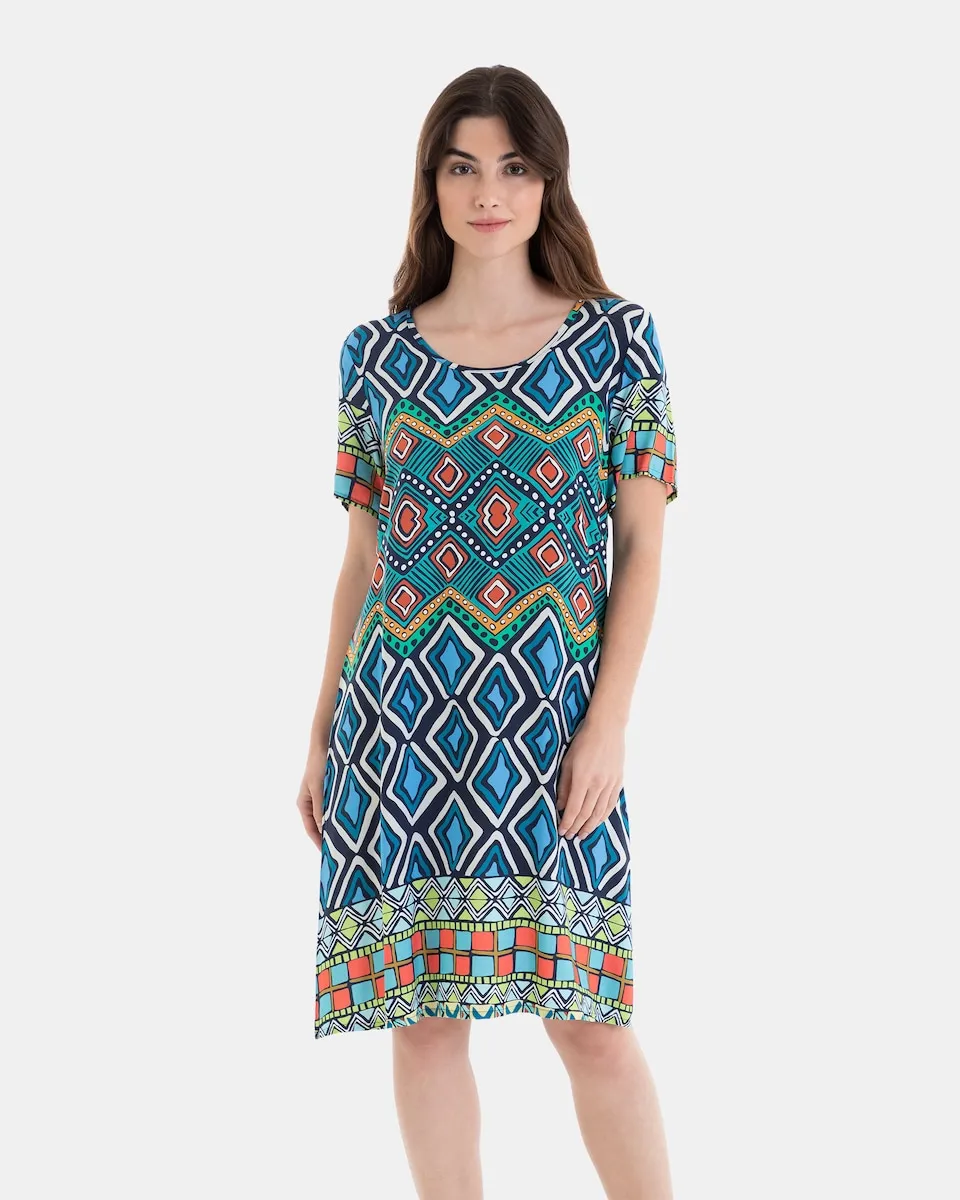

Пляжное платье с короткими рукавами и геометрическим принтом Massana, синий
