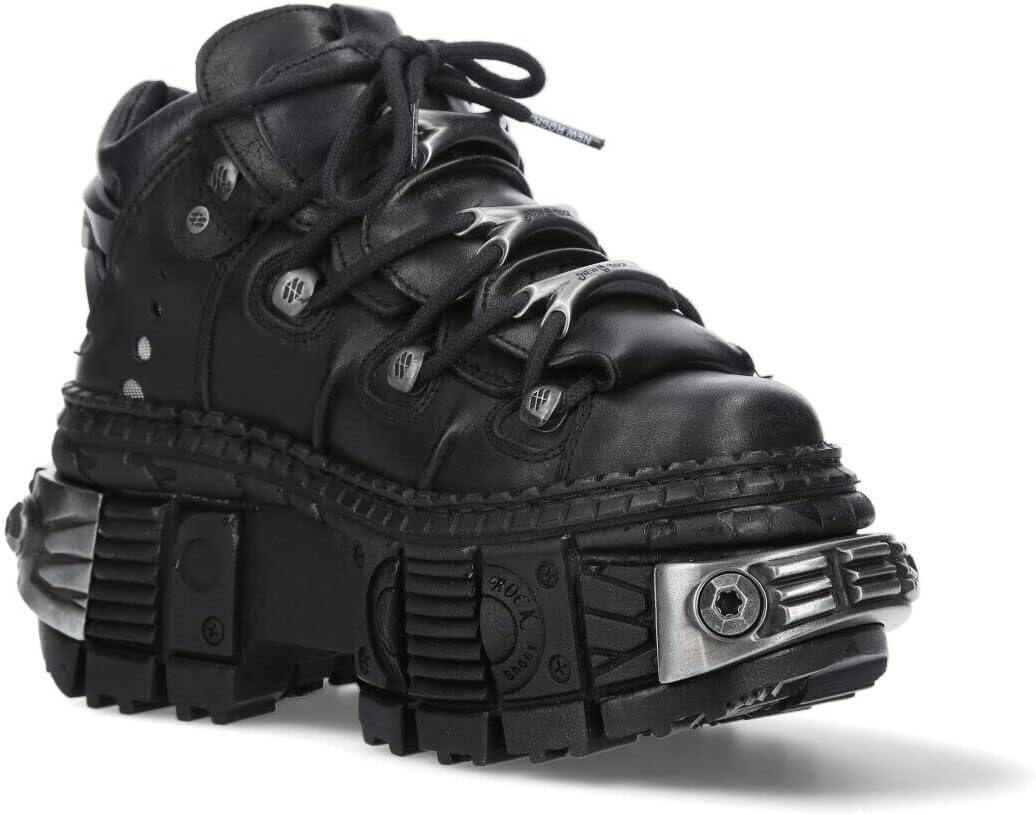 

Мужские готические ботинки New Rock WALL106-S10 из черной металлической кожи с платформой
