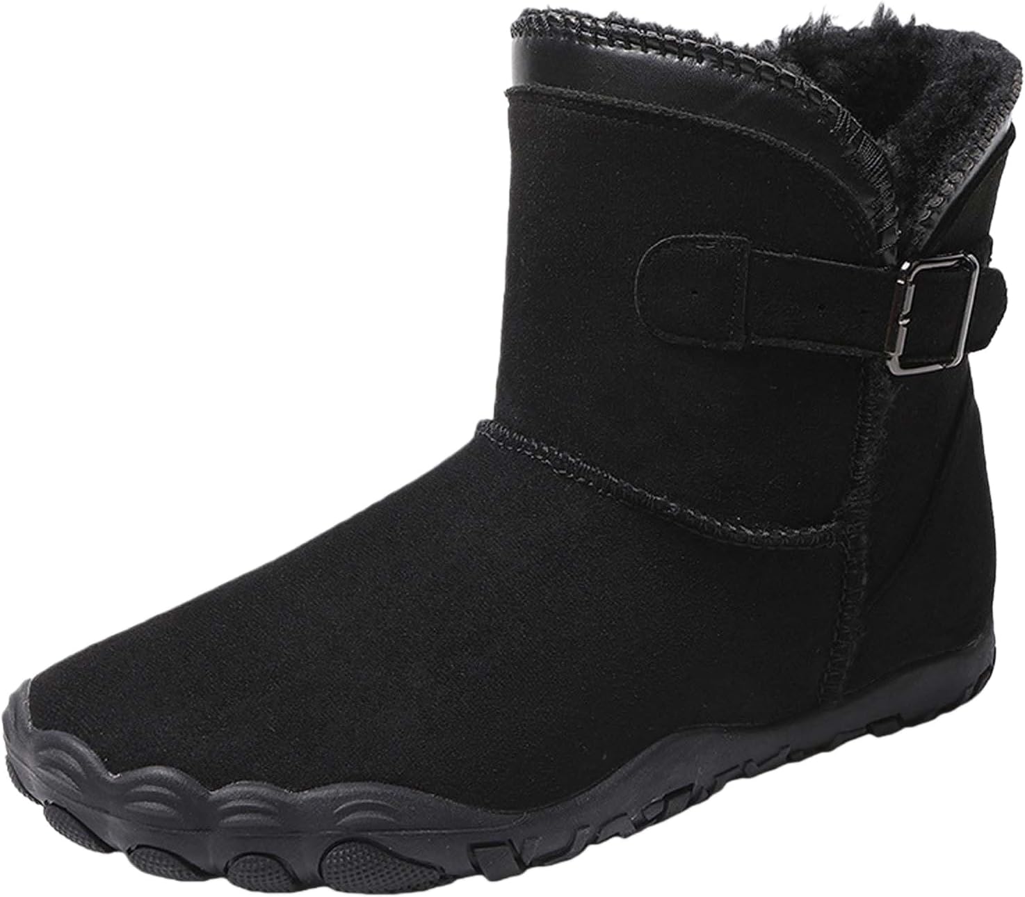 

Ботинки для женщин и мужчин, зимние, с искусственным мехом, с флисовой подкладкой, снежные ботинки, пушистые, теплые, для походов, высокие, с пряжкой, на щиколотку, с закругленным носком, короткие ботильоны для прогулок на улице Generic, черный