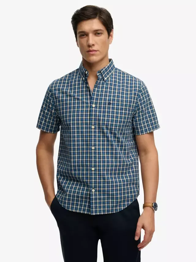 Рубашка с коротким рукавом из поплина в стиле преппи, темно-синяя (Quays Navy) Superdry