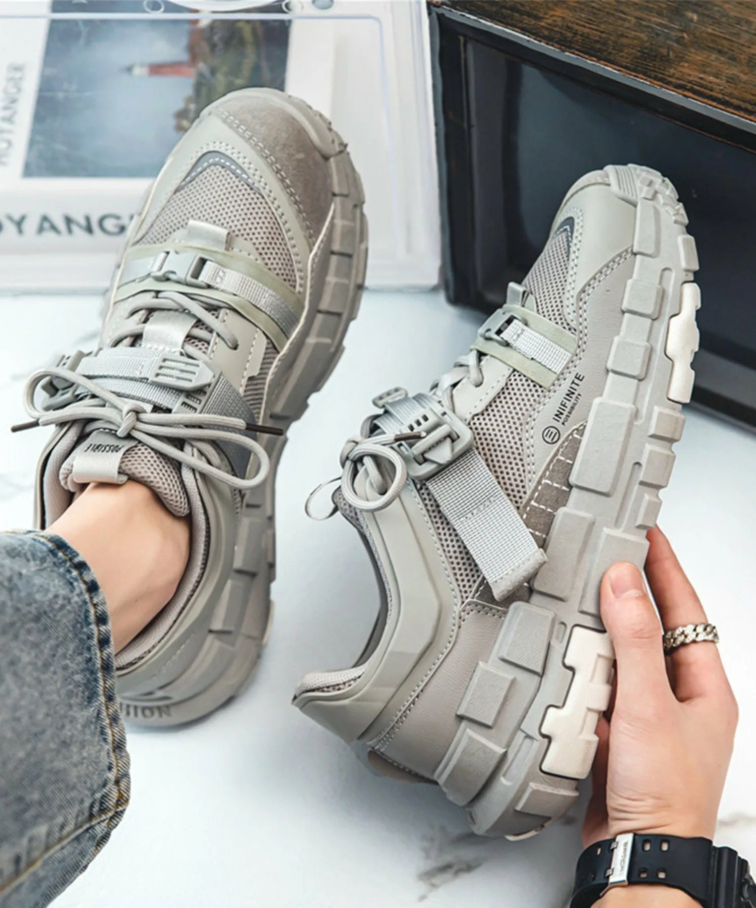 Aimoha Мужские повседневные уличные кроссовки на платформе Aimoha Mens, gray — фото 3
