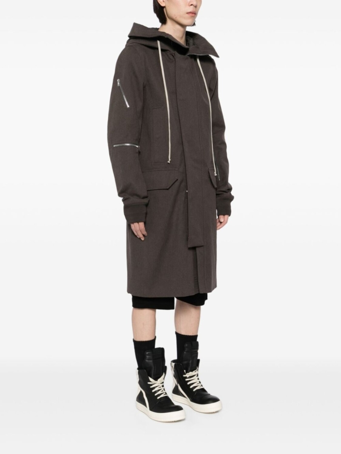 Rick Owens пальто с капюшоном, коричневый — фото 3