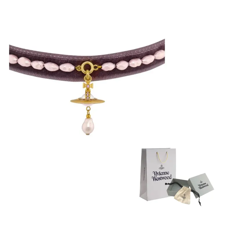 

Vivienne Westwood Бархатные колье женские Gold/Light Purple Crystal/Peach Pearl/Lotus Root Color